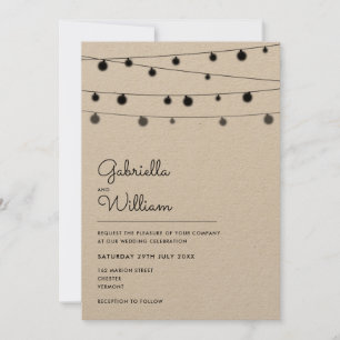 String Lights Rustic Wedding Invitation