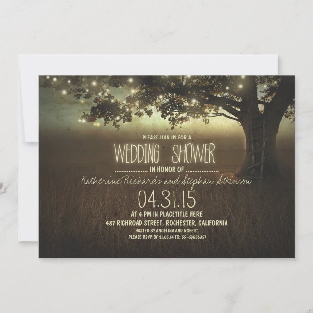 string lights rustic wedding shower invitation (Front)