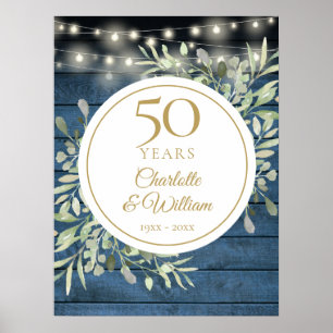 String Lights Rustic Wood 50th Anniversary Sign