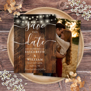 String Lights Rustic Wood Barn Boho Photo Wedding  Save The Date