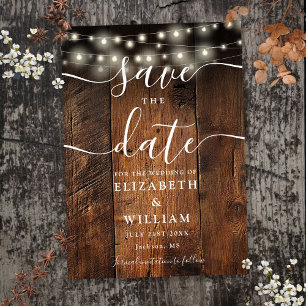 String Lights Rustic Wood Barn Boho Wedding  Save The Date