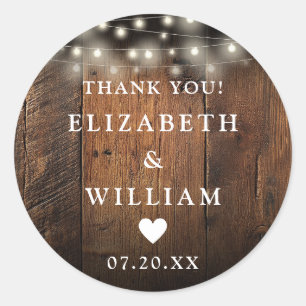 String Lights Rustic Wood Boho Wedding Favour  Classic Round Sticker