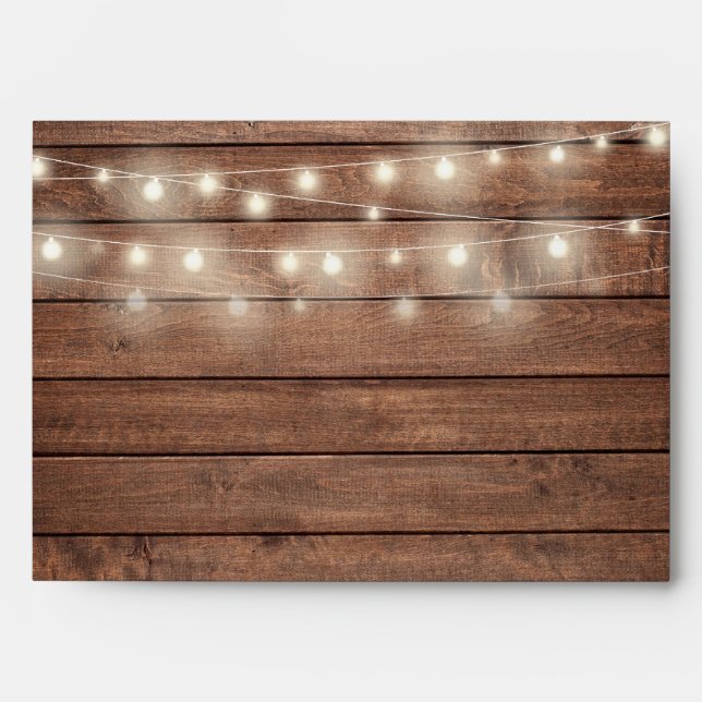 String Lights Rustic Wood Return Address Envelope (Front)
