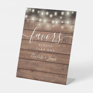 String Lights Rustic Wood Wedding Favours Table Pedestal Sign