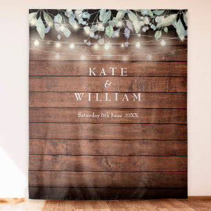 String Lights Rustic Wood Wedding Photo Backdrop Tapestry