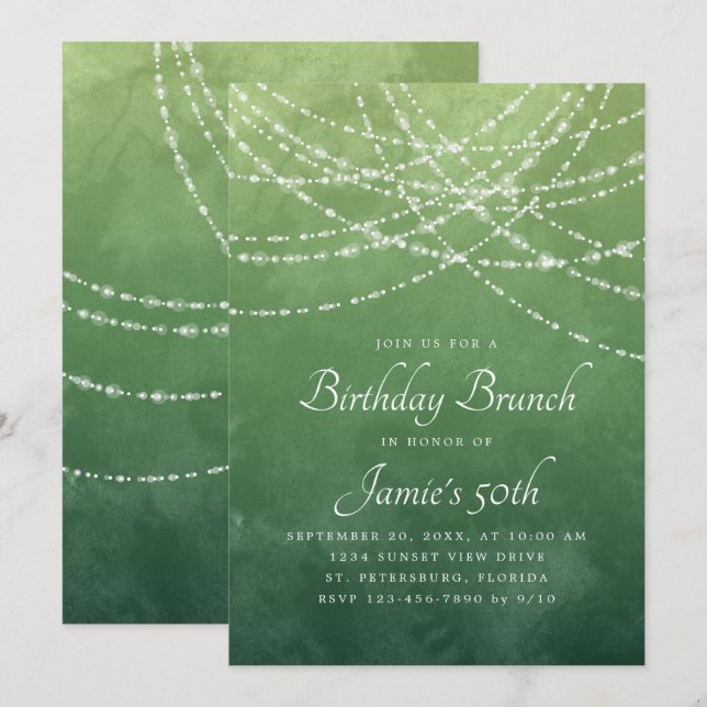 String Lights Sage Green Birthday Brunch Invitation (Front/Back)