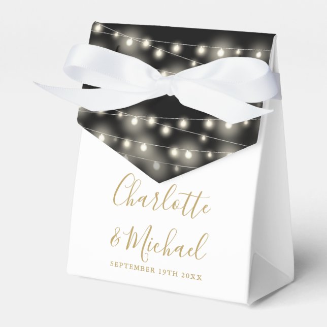 String Lights Signature Black And Gold Wedding  Favour Box (Front Side)