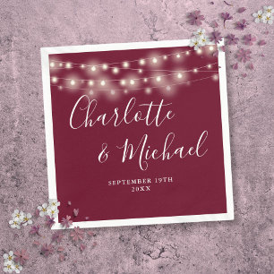 String Lights Signature Script Burgundy Wedding Napkin