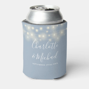String Lights Signature Script Dusty Blue Wedding Can Cooler