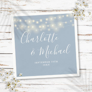 String Lights Signature Script Dusty Blue Wedding Napkin
