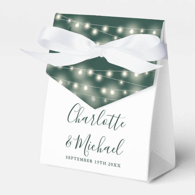 String Lights Signature Script Emerald Wedding  Favour Box (Front Side)