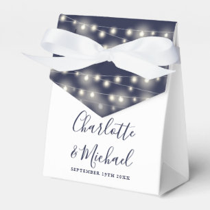 String Lights Signature Script Navy White Wedding Favour Box