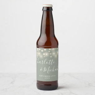 String Lights Signature Script Sage Green Wedding Beer Bottle Label