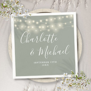 String Lights Signature Script Sage Green Wedding Napkin