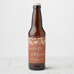 String Lights Signature Script Terracotta Wedding Beer Bottle Label