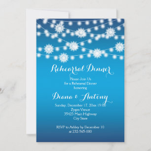 String lights, snowflakes wedding rehearsal dinner invitation