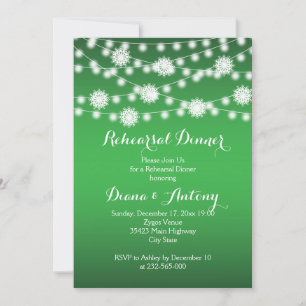 String lights, snowflakes wedding rehearsal dinner invitation