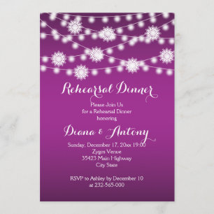String lights, snowflakes wedding rehearsal dinner invitation