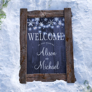 String lights snowflakes wedding welcome sign