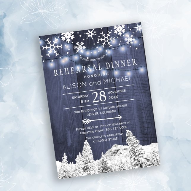 String lights snowflakes winter rehearsal dinner invitation (Creator Uploaded)