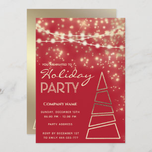 String lights sparkle red corporate Holiday party Invitation