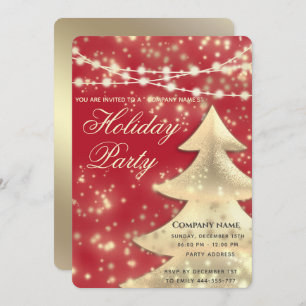 String lights sparkle red corporate Holiday party Invitation