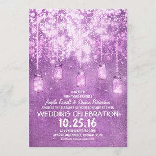 String lights sparkly mason jars wedding invites