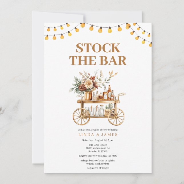 String lights Stock The Bar Couple Shower  Invitation (Front)