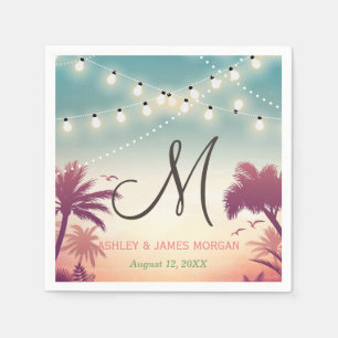 String Lights Summer Outdoor Wedding Monogram Napkin