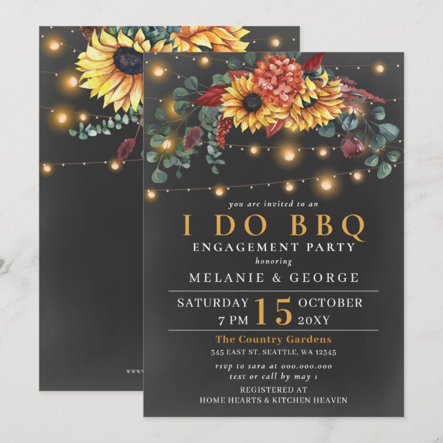 String Lights Sunflowers I DO BBQ Couples Shower   Invitation (Front/Back)