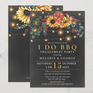 String Lights Sunflowers I DO BBQ Couples Shower   Invitation