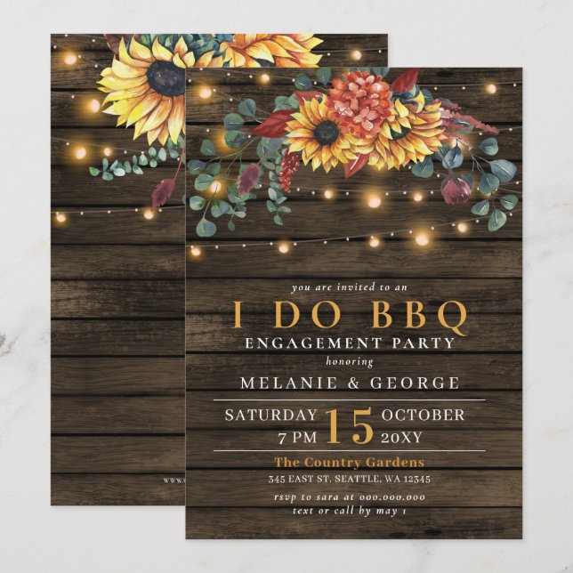 String Lights Sunflowers I DO BBQ Couples Shower   Invitation (Front/Back)