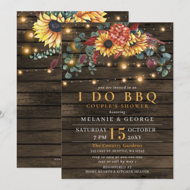 String Lights Sunflowers I DO BBQ Couples Shower  Invitation (Front/Back)