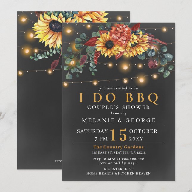 String Lights Sunflowers I DO BBQ Couples Shower   Invitation (Front/Back)