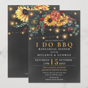 String Lights Sunflowers I DO BBQ Rehearsal Dinner Invitation