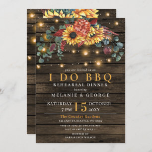 String Lights Sunflowers I DO BBQ Rehearsal Dinner Invitation