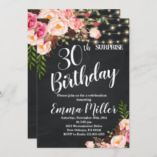 String Lights Surprise 30th Birthday Chalkboard Invitation