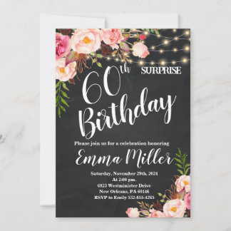 String Lights Surprise 60th Birthday Chalkboard Invitation