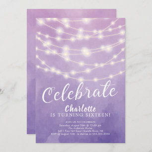 String Lights Sweet 16th Birthday Invitation