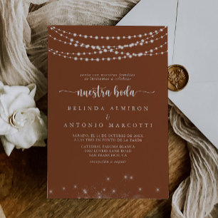 String Lights Terracotta Nuestra Boda Wedding  Invitation