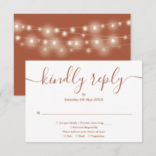 String Lights Terracotta Script Meal Choice RSVP Card