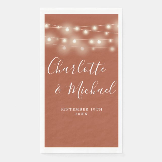 String Lights Terracotta Signature Script Wedding Napkin (Front)