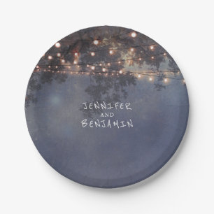 String Lights Tree Branches Rustic Wedding Paper Plate