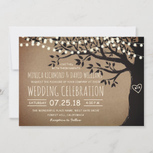 String Lights Tree Country Rustic Vintage Wedding Invitation