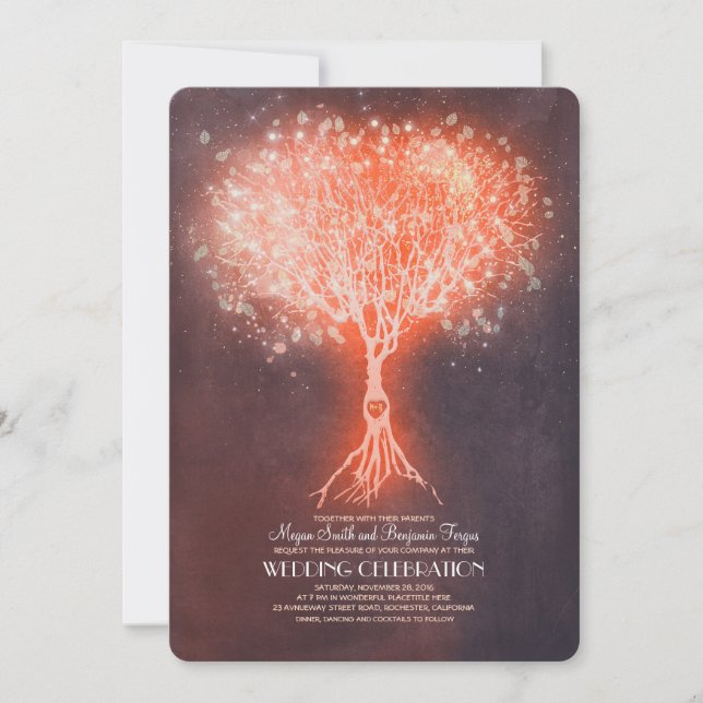 String Lights Tree Dreamy Rustic Wedding Invites (Front)