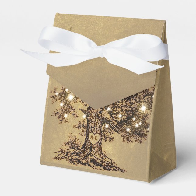 string lights tree old rustic wedding favour box (Front Side)