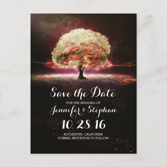 String lights tree romantic save the date postcard (Front)