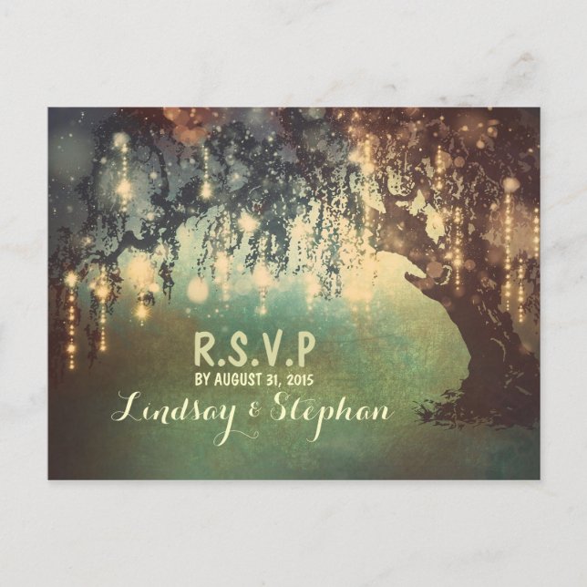 string lights tree RSVP postcards (Front)