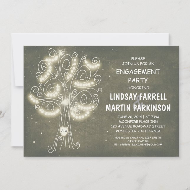 string lights tree rustic engagement party invitation (Front)