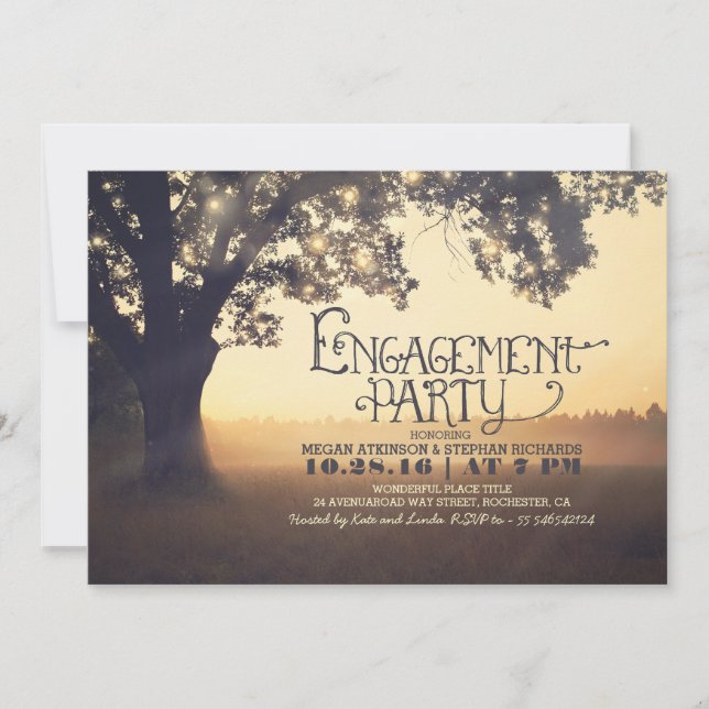string lights tree rustic engagement party invite (Front)
